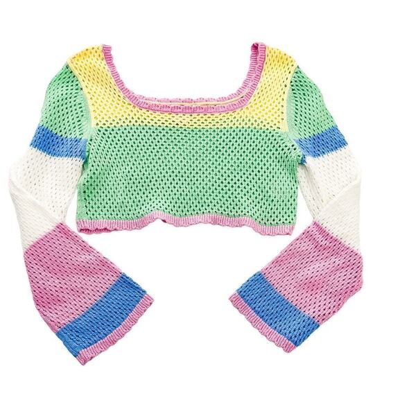 Sincerly Jules Tops - Sincerely Jules Crocheted Color Block Knit Top Size L